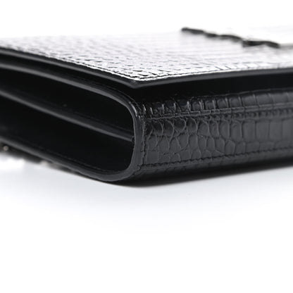 Saint Laurent Calfskin Crocodile Embossed Monogram Chain Wallet Black 9 of 15