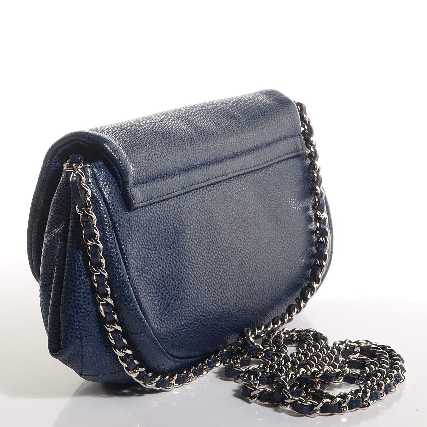 Chanel Caviar Half Moon Wallet On Chain WOC Navy Blue 3 of 9