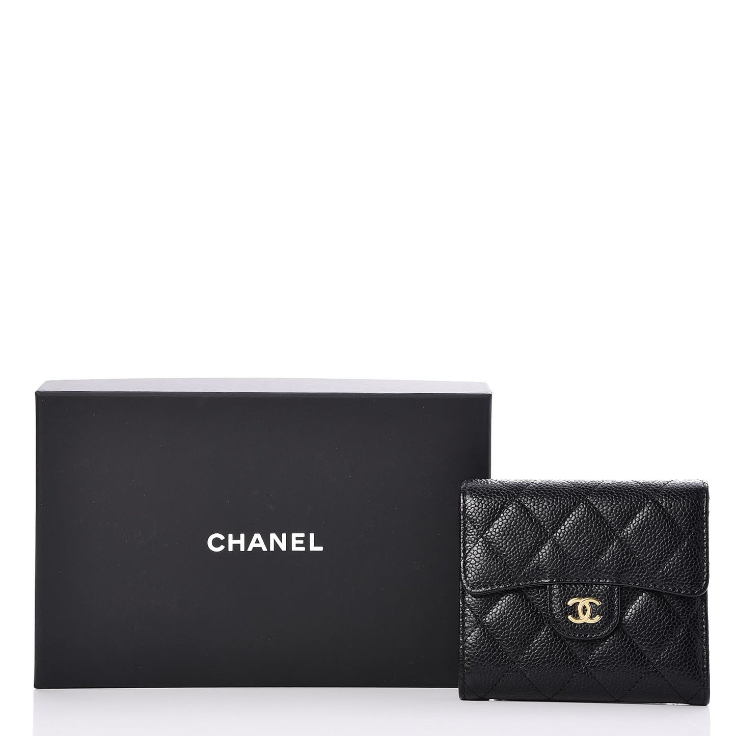 Caviar Quilted Compact Flap Wallet Black