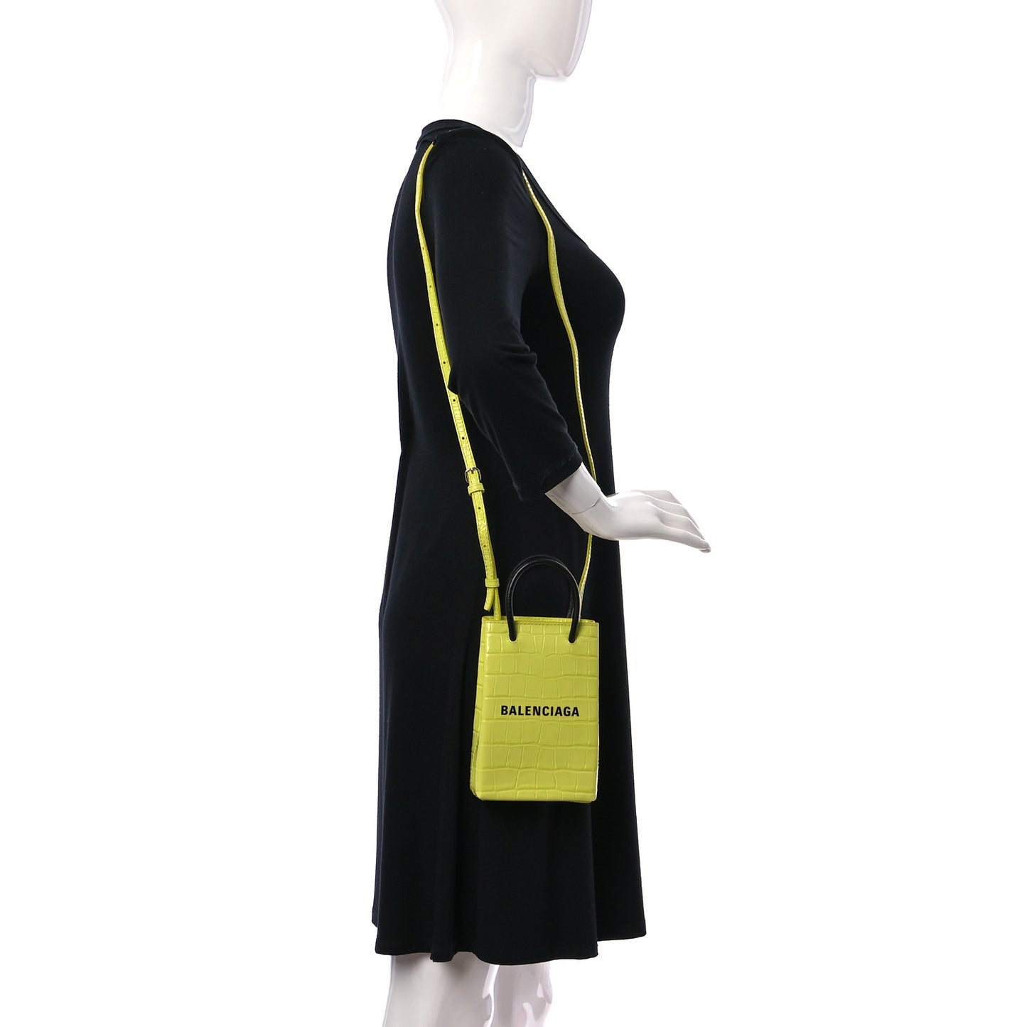 Calfskin Crocodile Embossed Logo Shopping Phone Holder Bag Lime