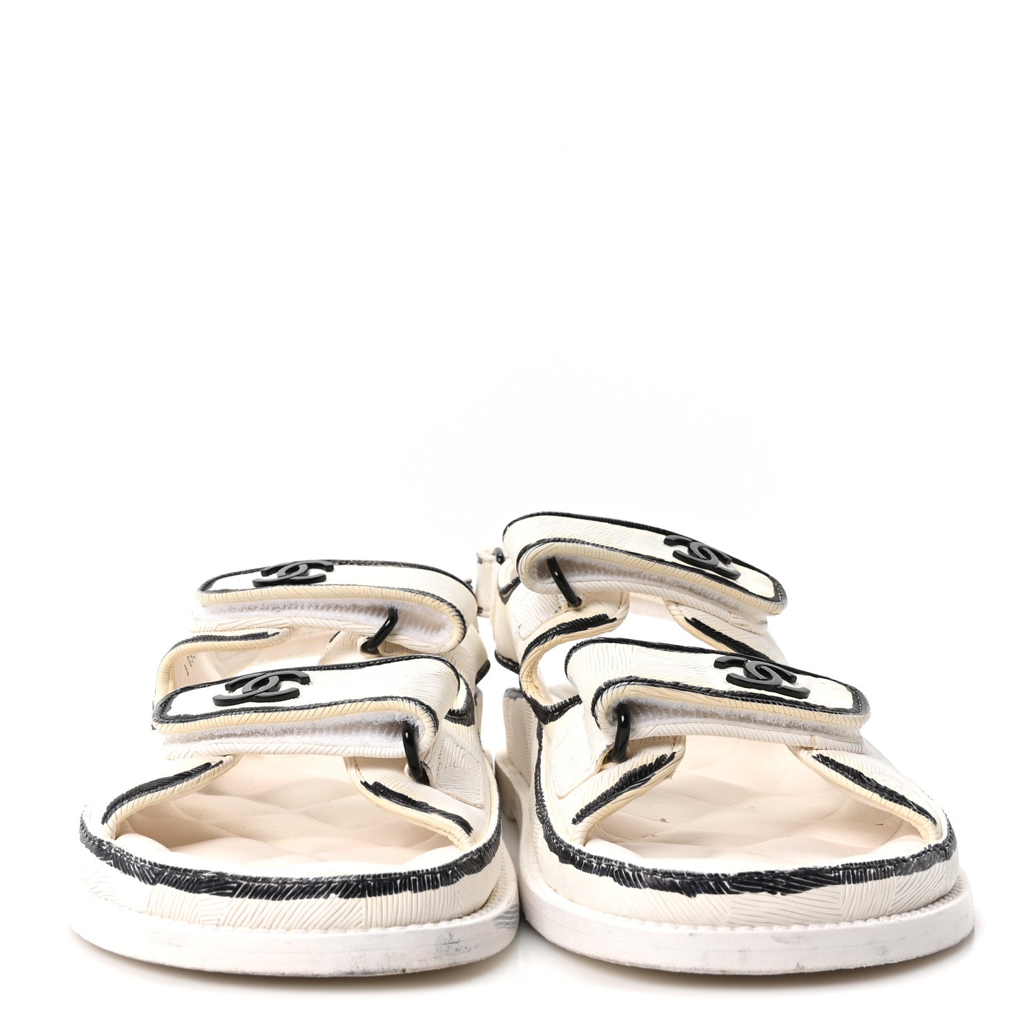 Chanel Calfskin Printed Velcro Dad Sandals 37 White Black 3 of 9