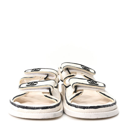 Chanel Calfskin Printed Velcro Dad Sandals 37 White Black 3 of 9