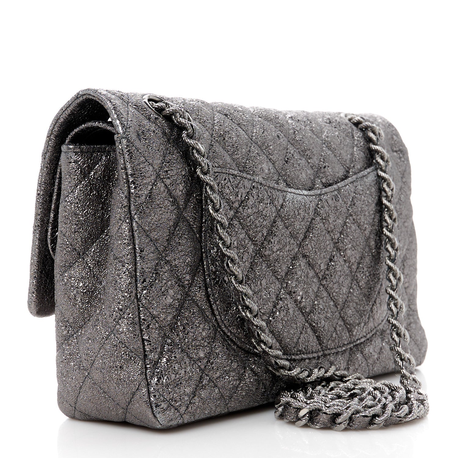 Chanel Metallic Crackled Calfskin Medium Double Flap Dark Silver 3 of 11
