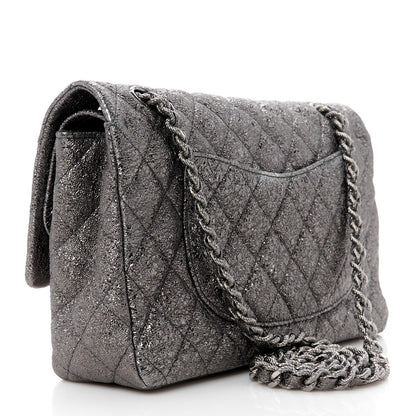 Chanel Metallic Crackled Calfskin Medium Double Flap Dark Silver 3 of 11