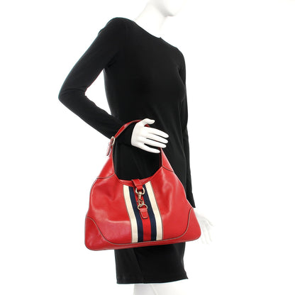 Gucci Calfskin Web Medium Jackie O Bouvier Hobo Red 2 of 7