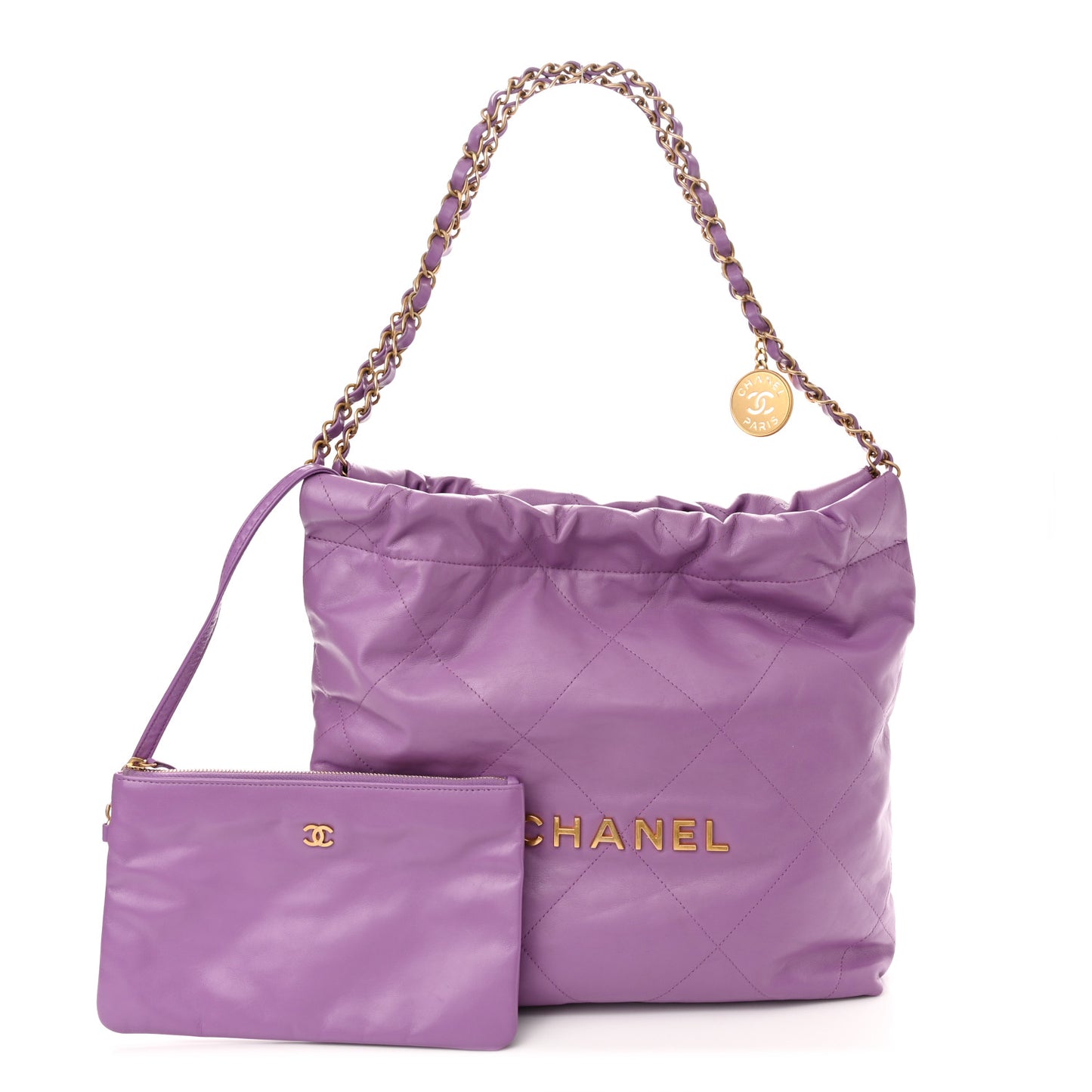 Shiny Calfskin Quilted Small Chanel 22 Purple