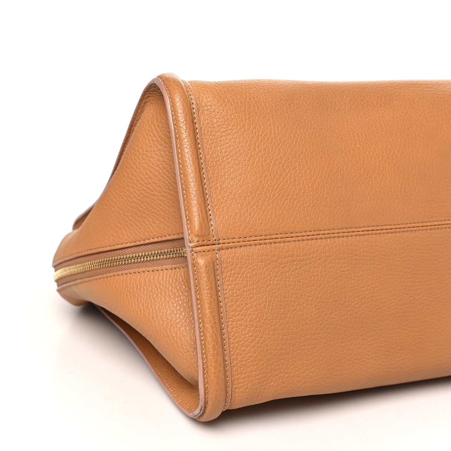 Pebbled Calfskin Large Skull Padlock Zip Around Tote Cognac
