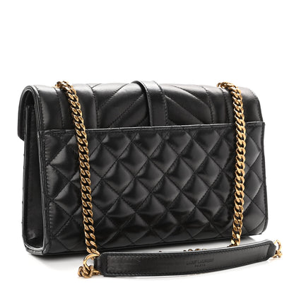 Saint Laurent Lambskin Mixed Matelasse Triquilt Small Monogram Satchel Black 3 of 9