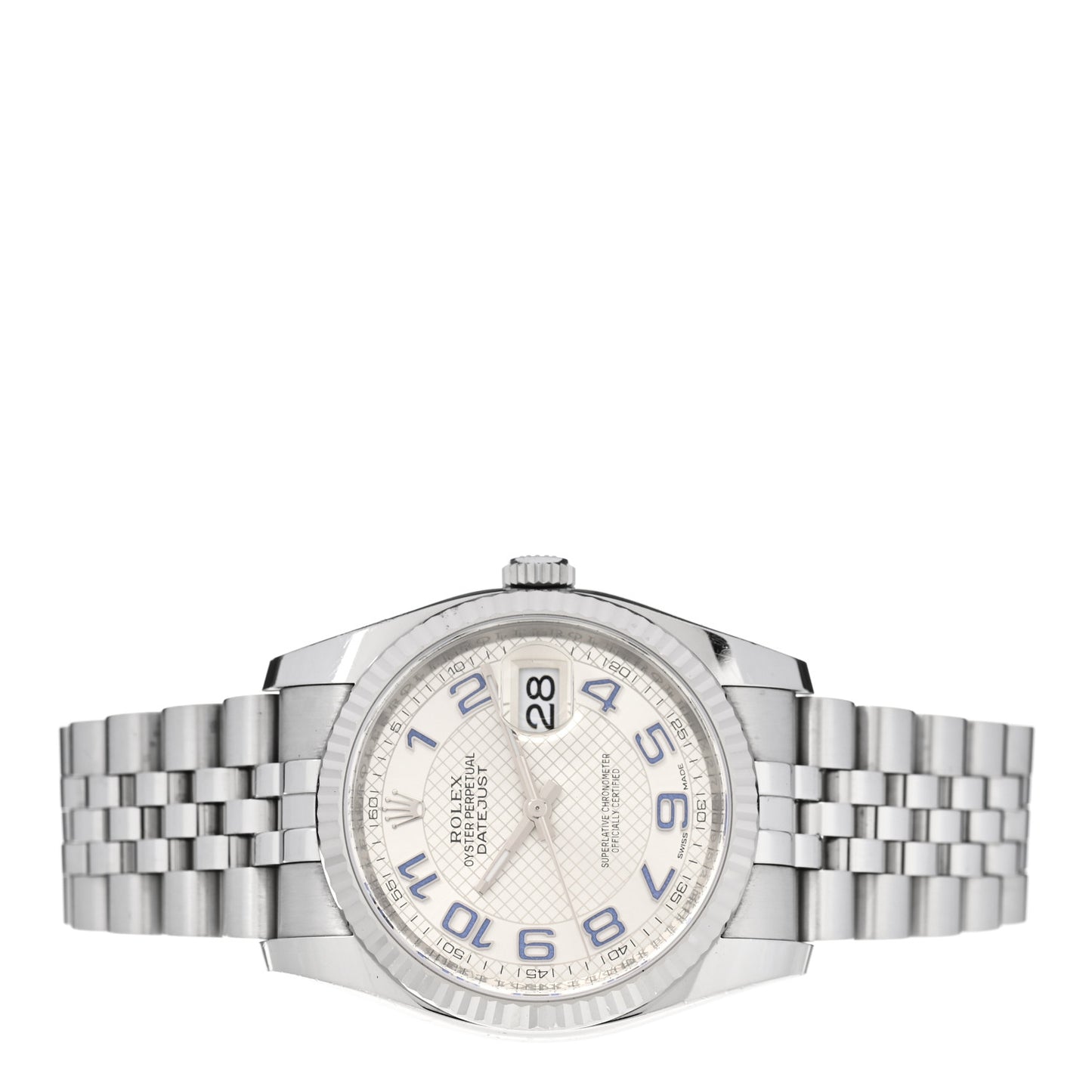 Stainless Steel 18K White Gold 36mm Oyster Perpetual Datejust Watch Roulette Silver Motif 116234