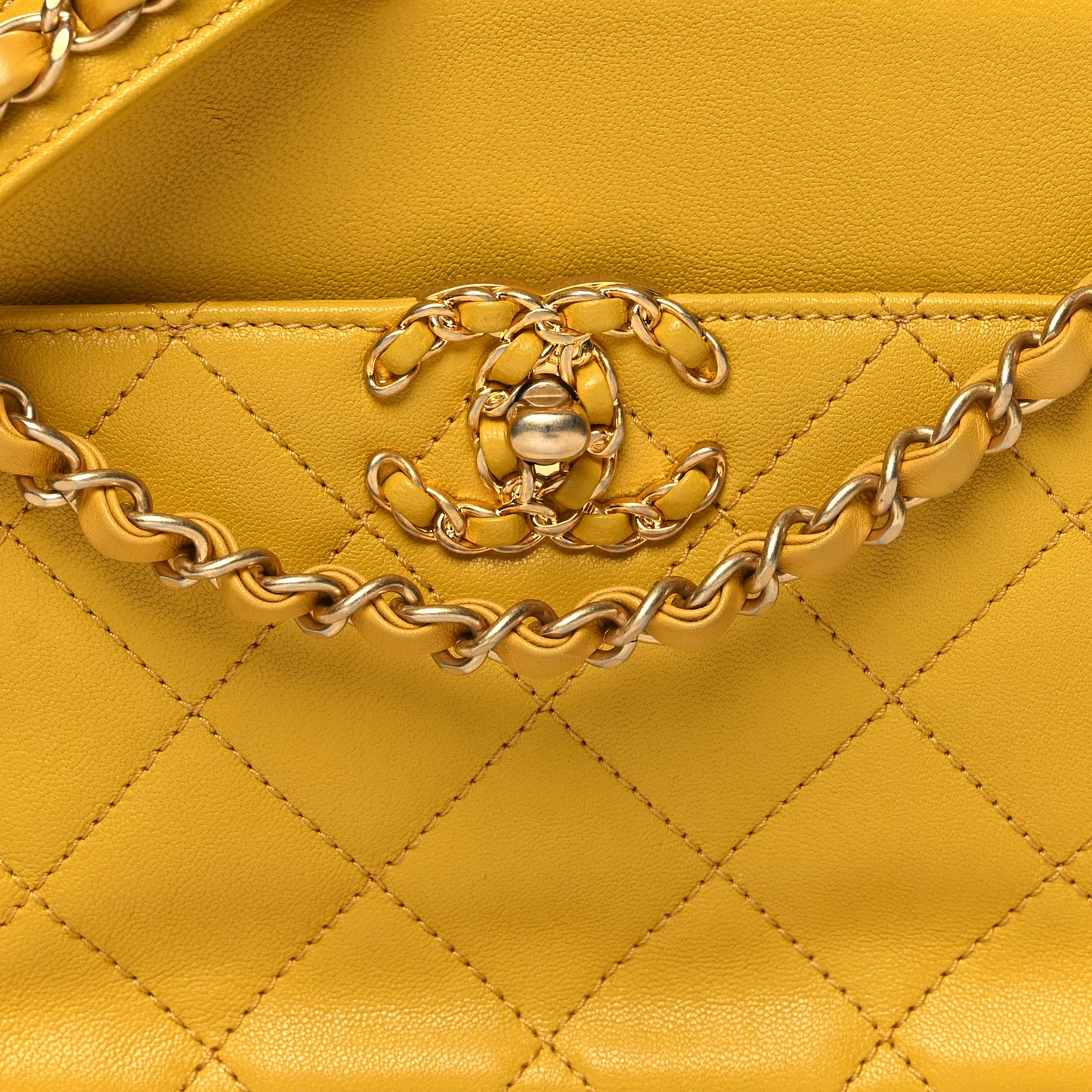Goatskin Quilted Chain Infinity Camera Case Yellow