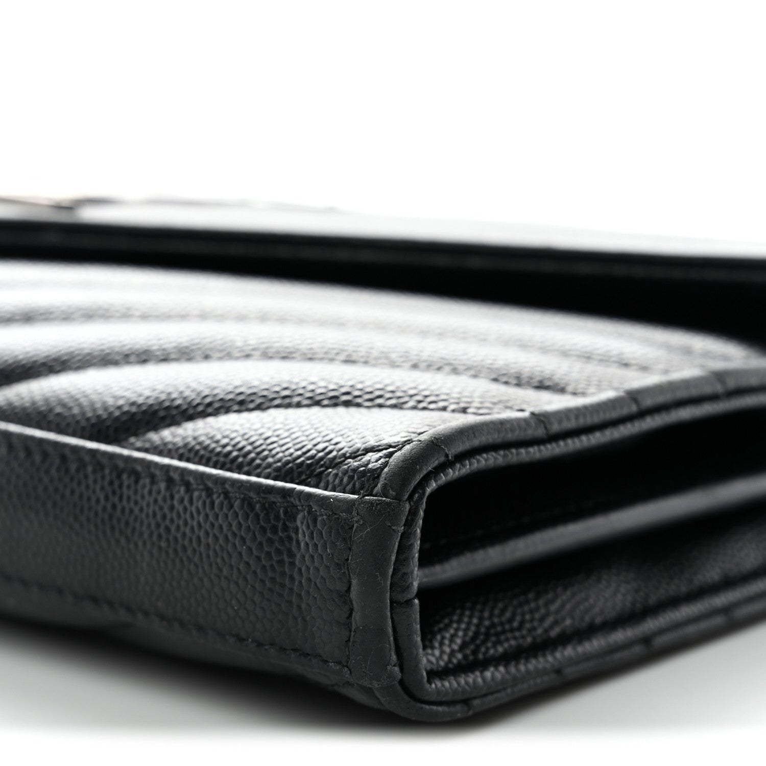 Saint Laurent Grain De Poudre Matelasse Chevron Monogram Chain Wallet Black 11 of 16