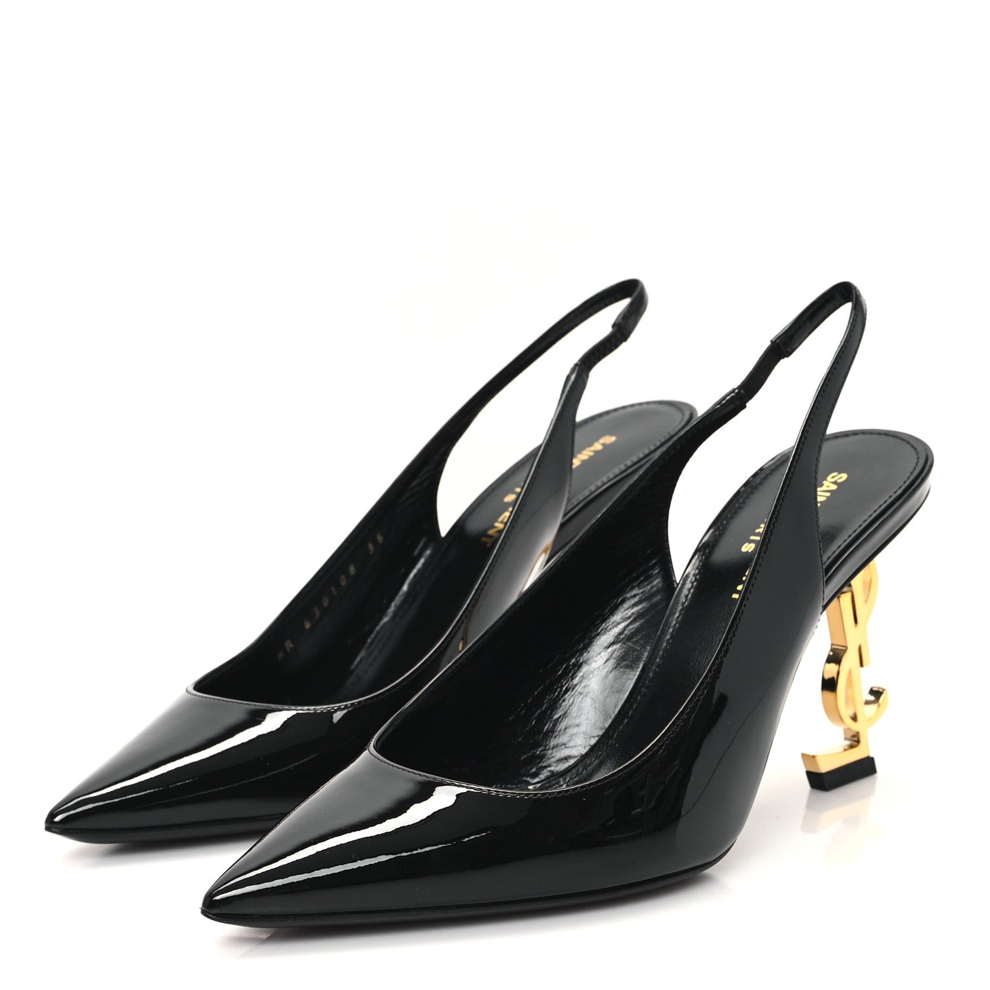Patent Opyum 85 Slingback Pumps 36 Black Gold