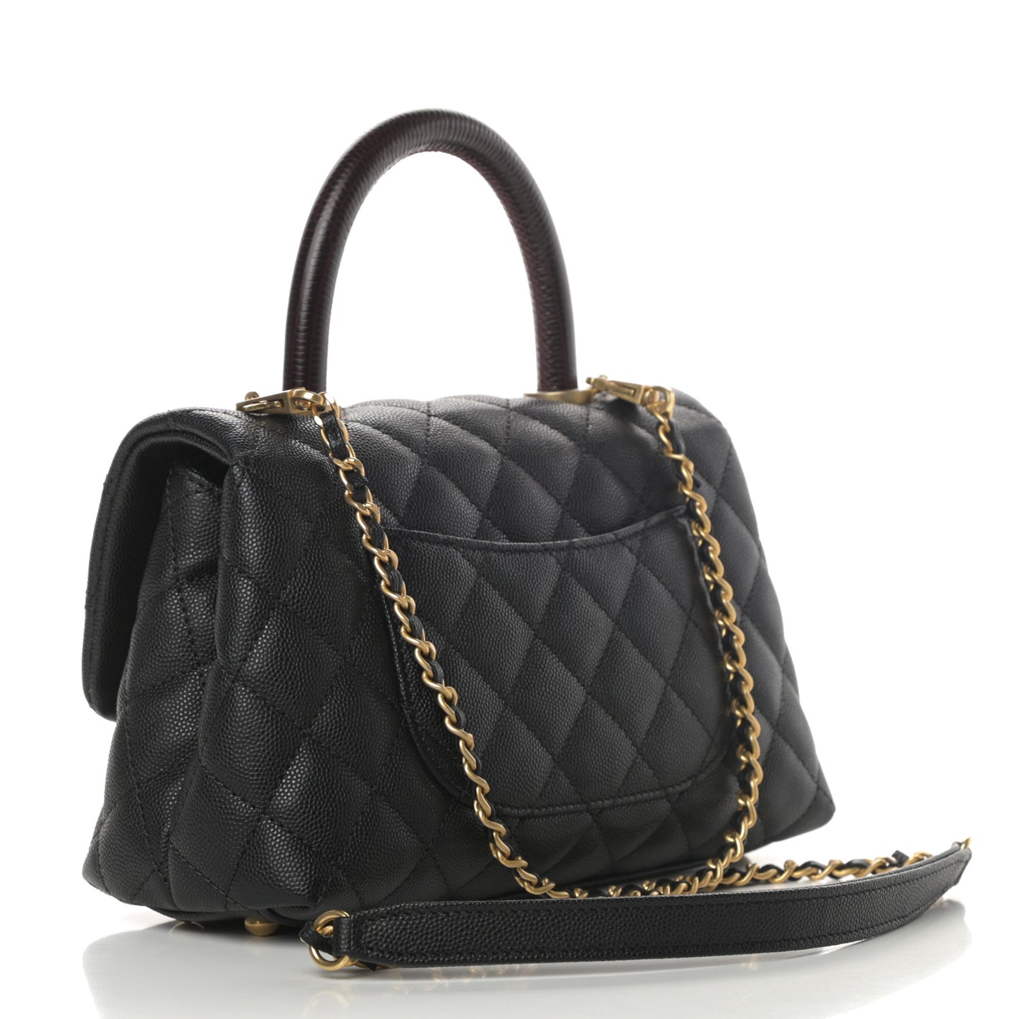 Caviar Lizard Quilted Mini Coco Handle Flap Black