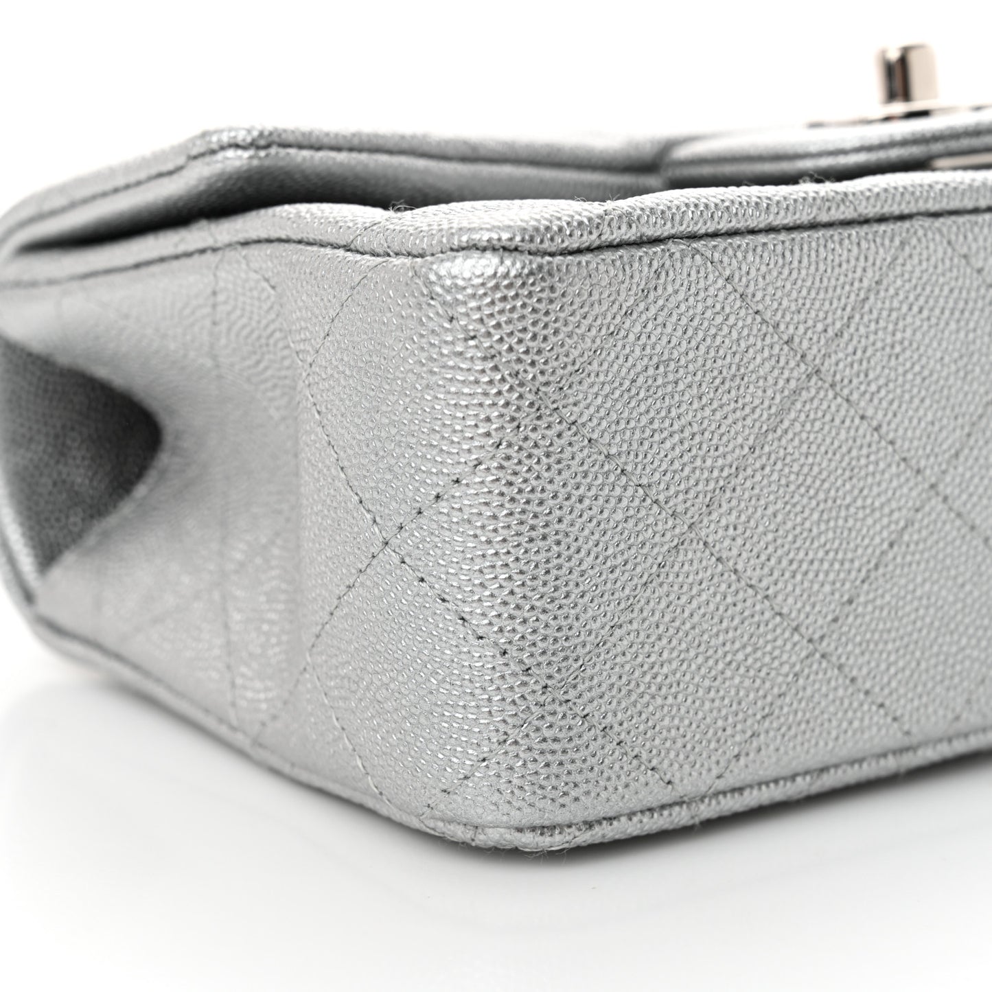 Metallic Caviar Quilted Mini Top Handle Rectangular Flap Silver