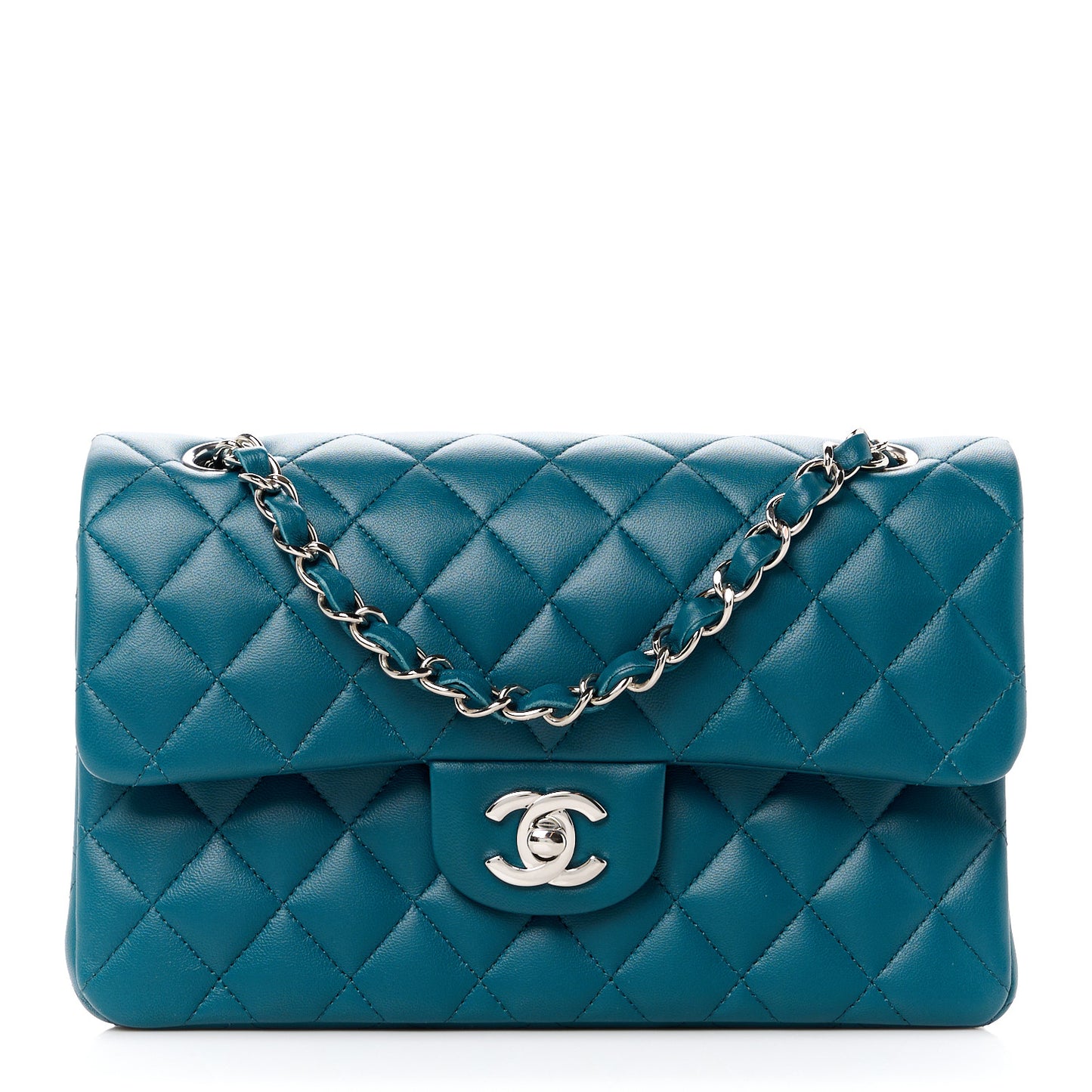 Lambskin Quilted Small Double Flap Dark Turqoise