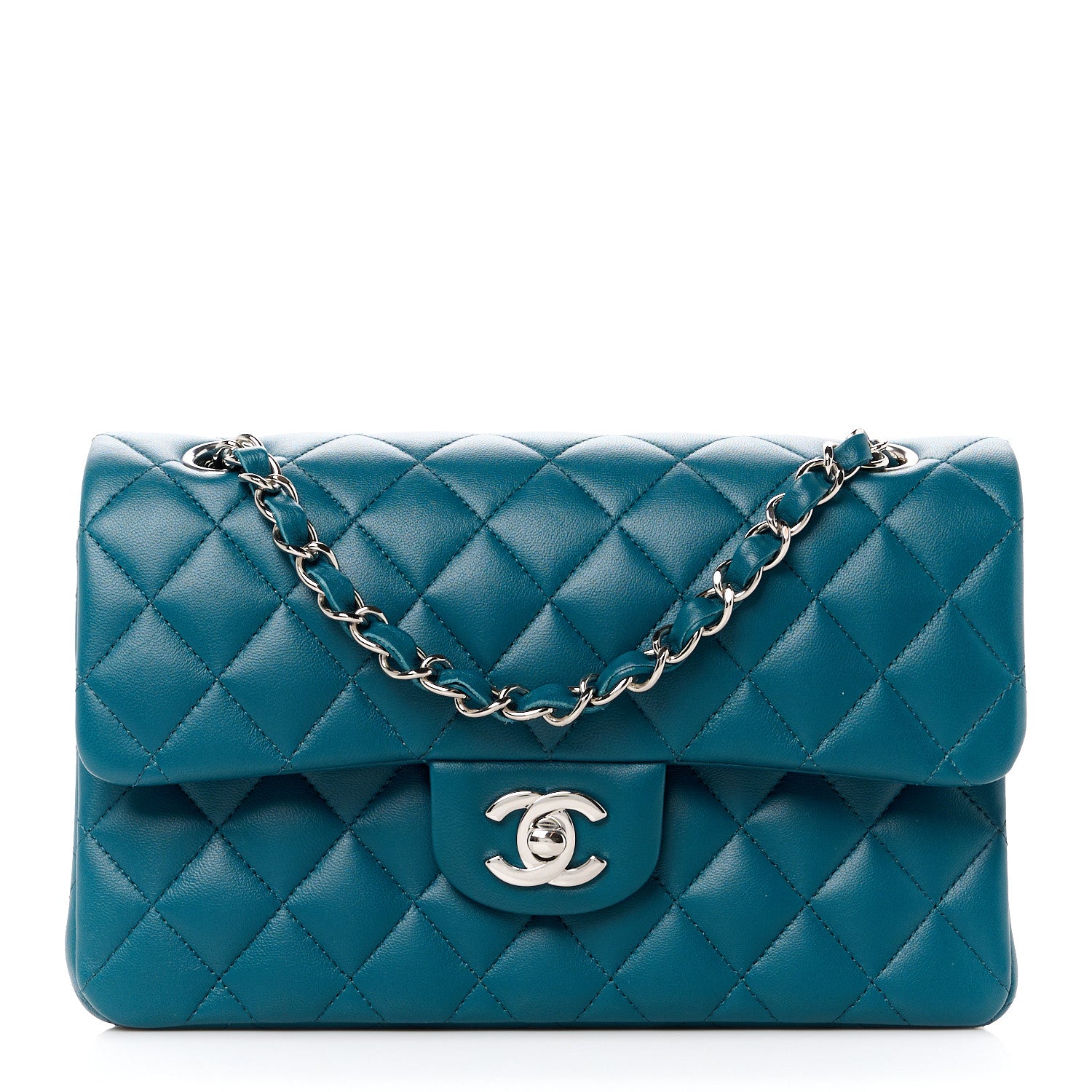 Chanel Lambskin Quilted Small Double Flap Dark Turqoise 1 of 12