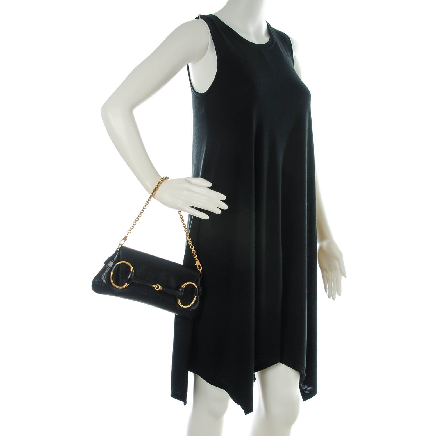 Gucci Textured Calfskin Horsebit Chain Clutch Black 2 of 7