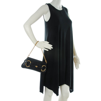 Gucci Textured Calfskin Horsebit Chain Clutch Black 2 of 7