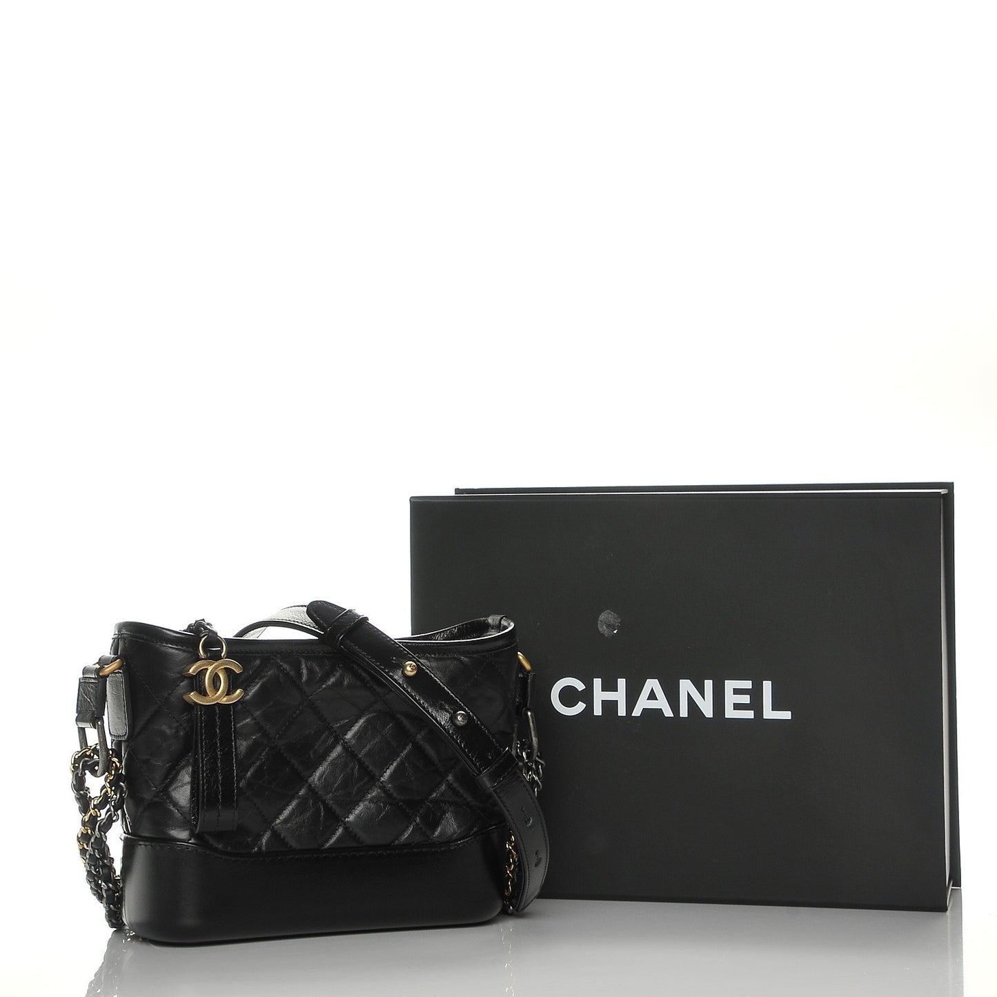 Aged Calfskin Quilted Small Gabrielle Hobo Black