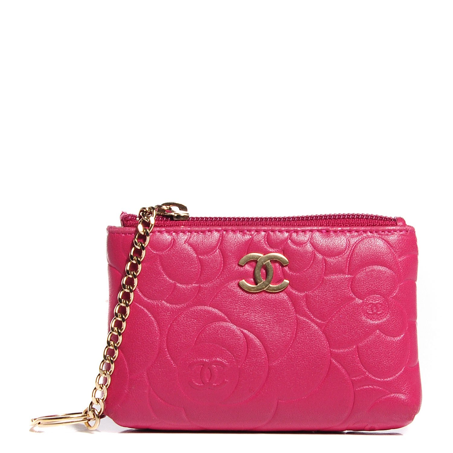 Chanel Lambskin Camellia Embossed Key Holder Case Fuchsia 1 of 7