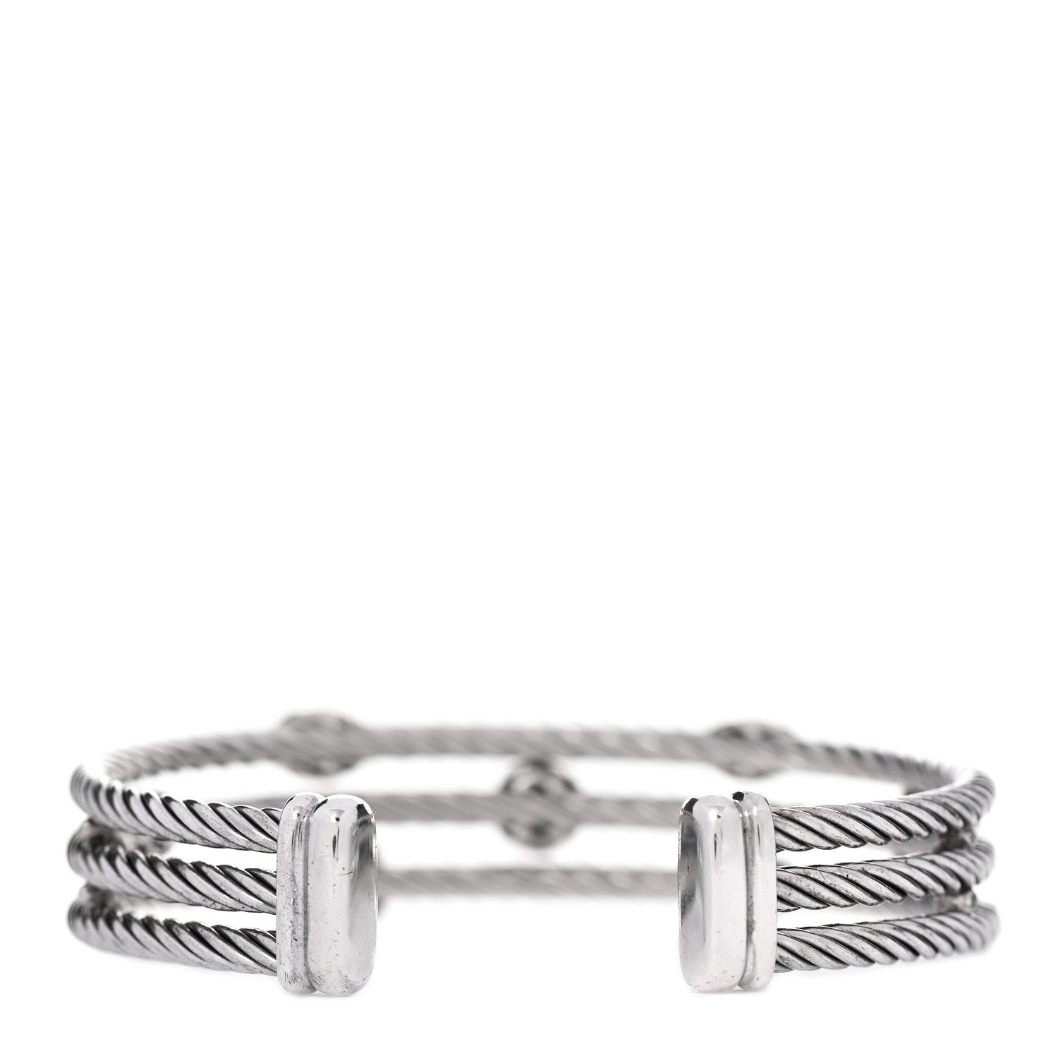 David Yurman Sterling Silver Diamond Three Row Confetti Cuff Bracelet 3 of 5