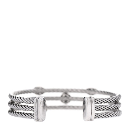 David Yurman Sterling Silver Diamond Three Row Confetti Cuff Bracelet 3 of 5