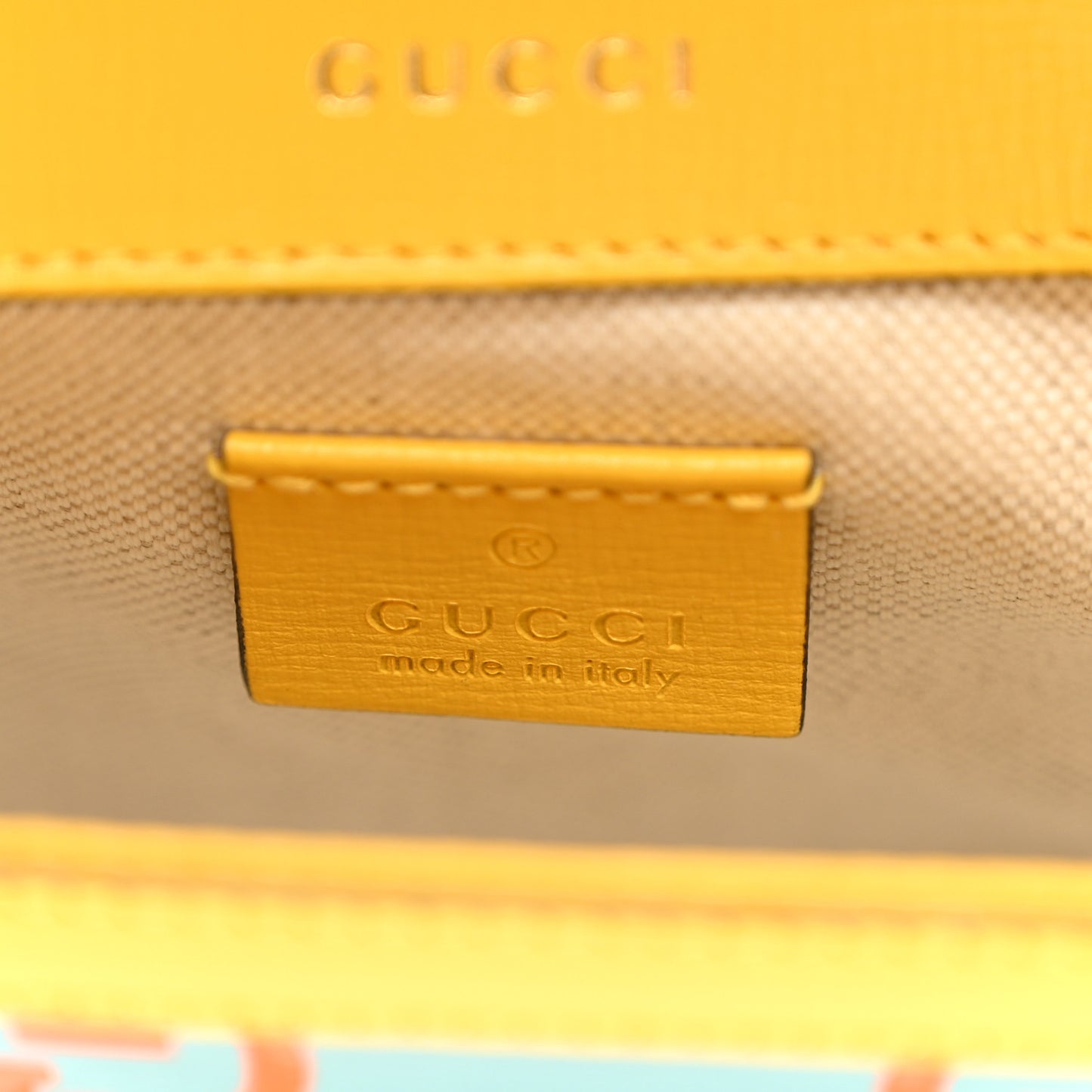 Azalea Calfskin GG Monogram Bi-Color Debossed Mini Horsebit 1955 Shoulder Bag Dusty Azure Stone Topaz Deep Orange