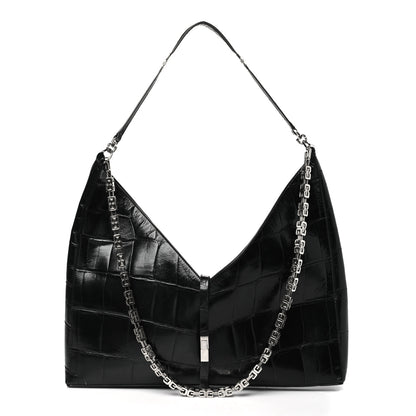 Givenchy Calfskin Crocodile Embossed Large Cut Out Shoulder Bag Black 1 of 13
