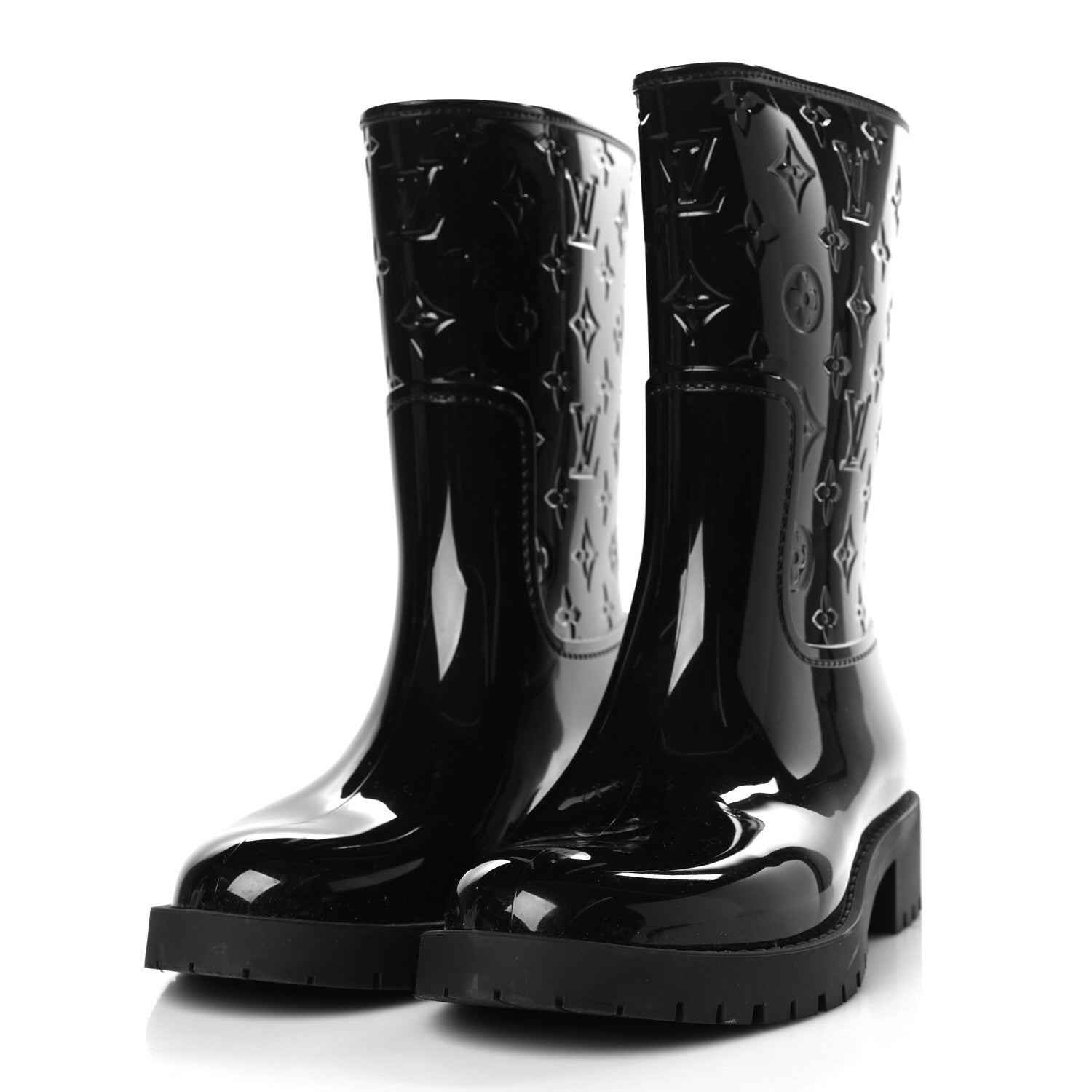 Louis Vuitton Rubber Embossed Monogram Drops Flat Half Boots 39 Black 3 of 7