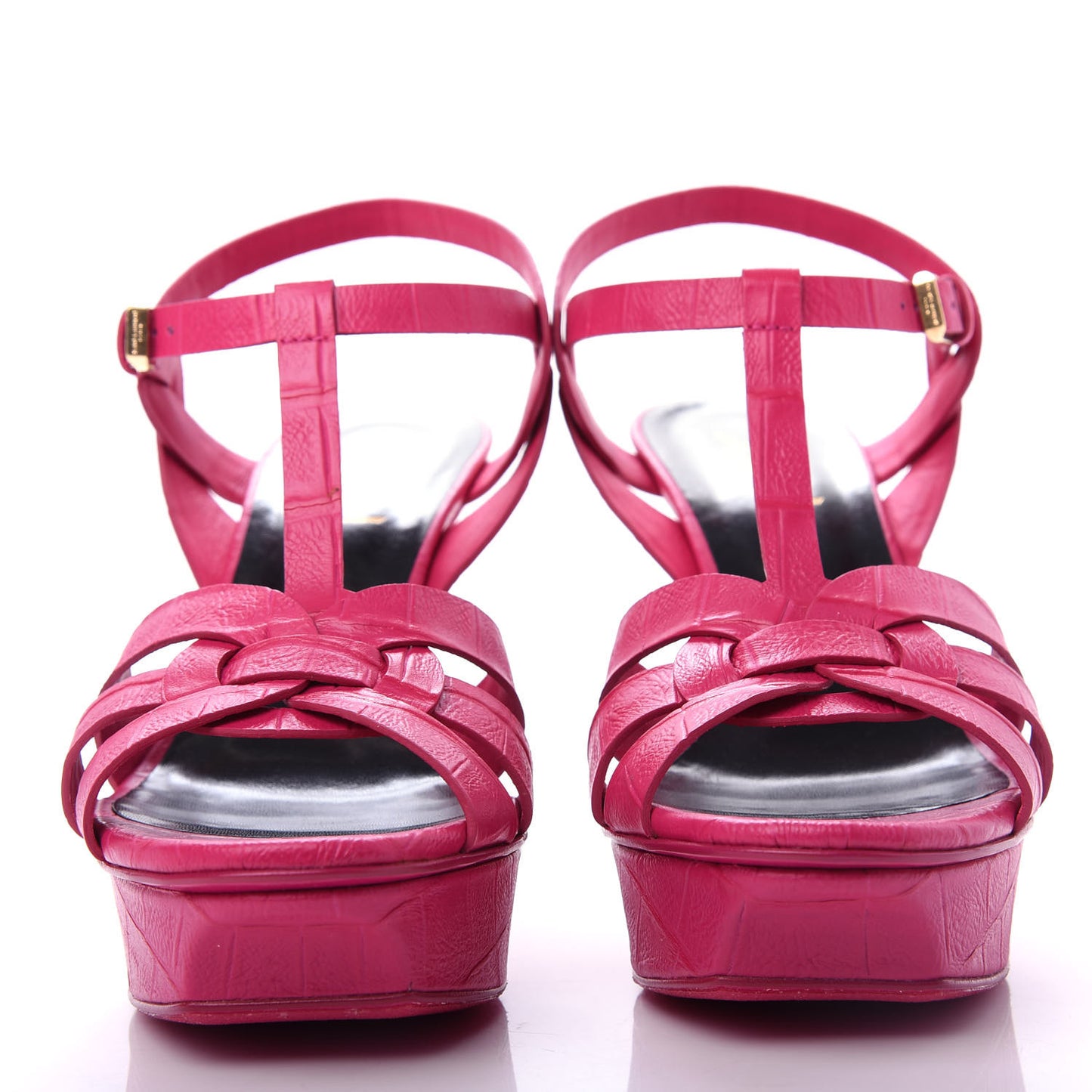 Calfskin Crocodile Embossed Tribute 75 Platform Sandals 39 Bubblegum