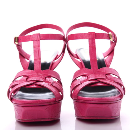 Saint Laurent Calfskin Crocodile Embossed Tribute 75 Platform Sandals 39 Bubblegum 2 of 11