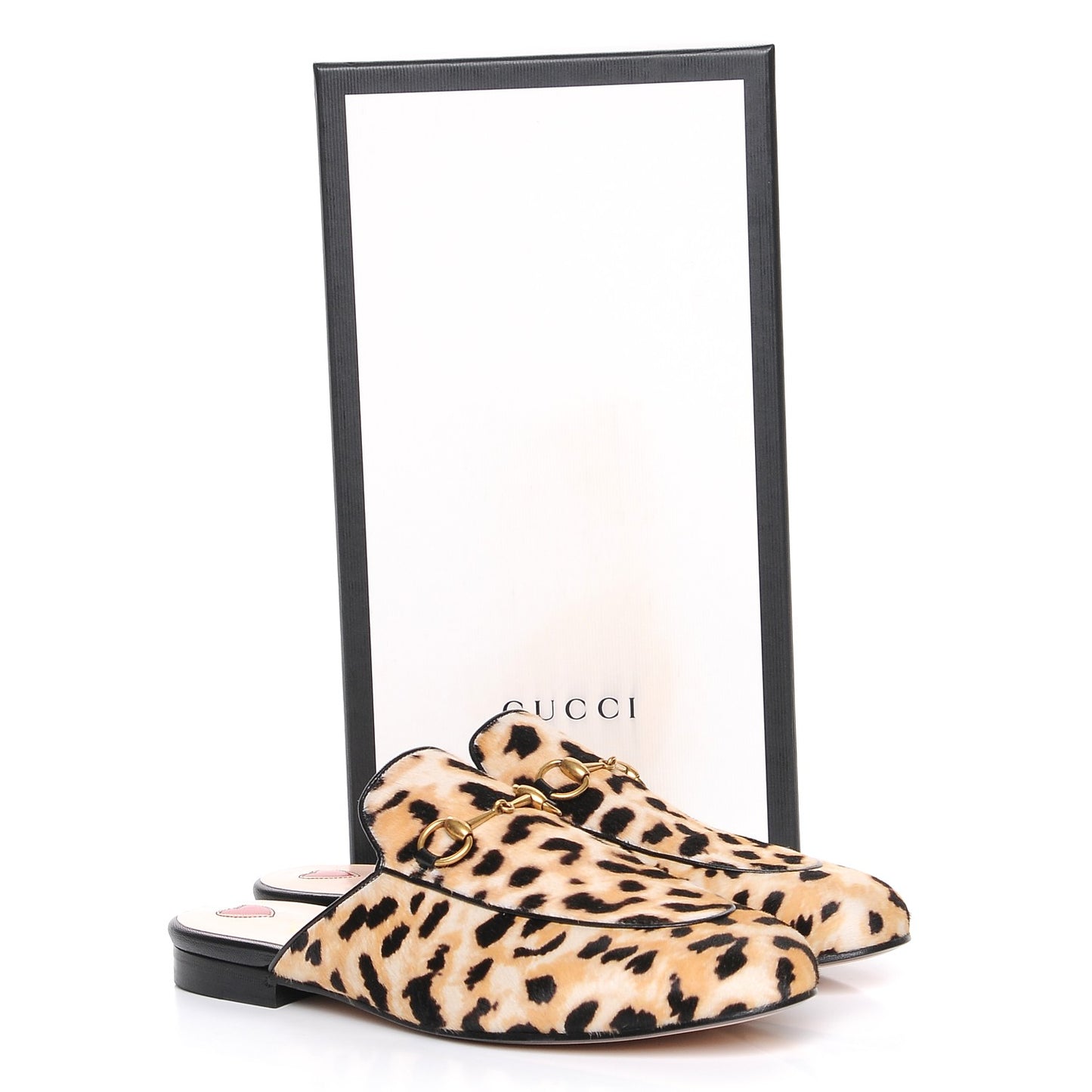 Calf Hair Leopard Print Womens Princetown Slippers 38.5 Naturale Black