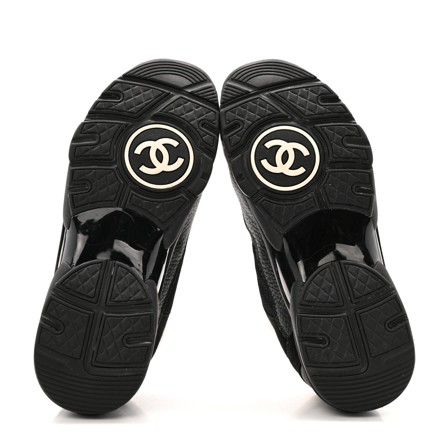 Mesh Suede Grained Calfskin Womens CC Sneakers 40.5 Black White