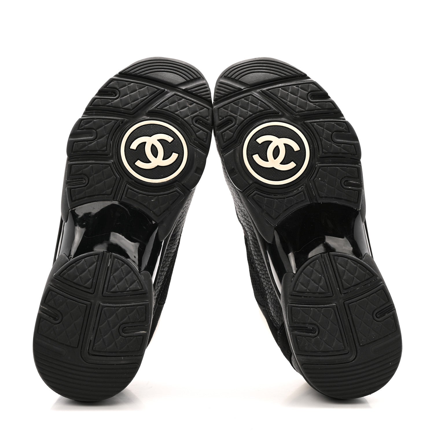 Chanel Mesh Suede Grained Calfskin Womens CC Sneakers 40.5 Black White 6 of 12