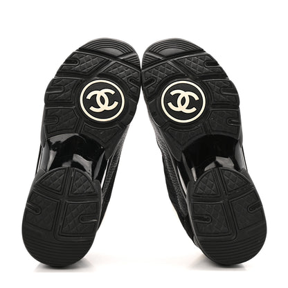 Chanel Mesh Suede Grained Calfskin Womens CC Sneakers 40.5 Black White 6 of 12