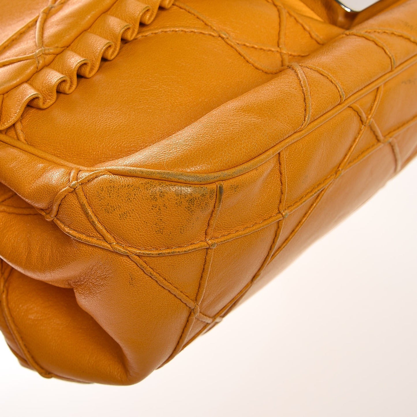 Lambskin Cannage Ruffle New Lock Flap Yellow
