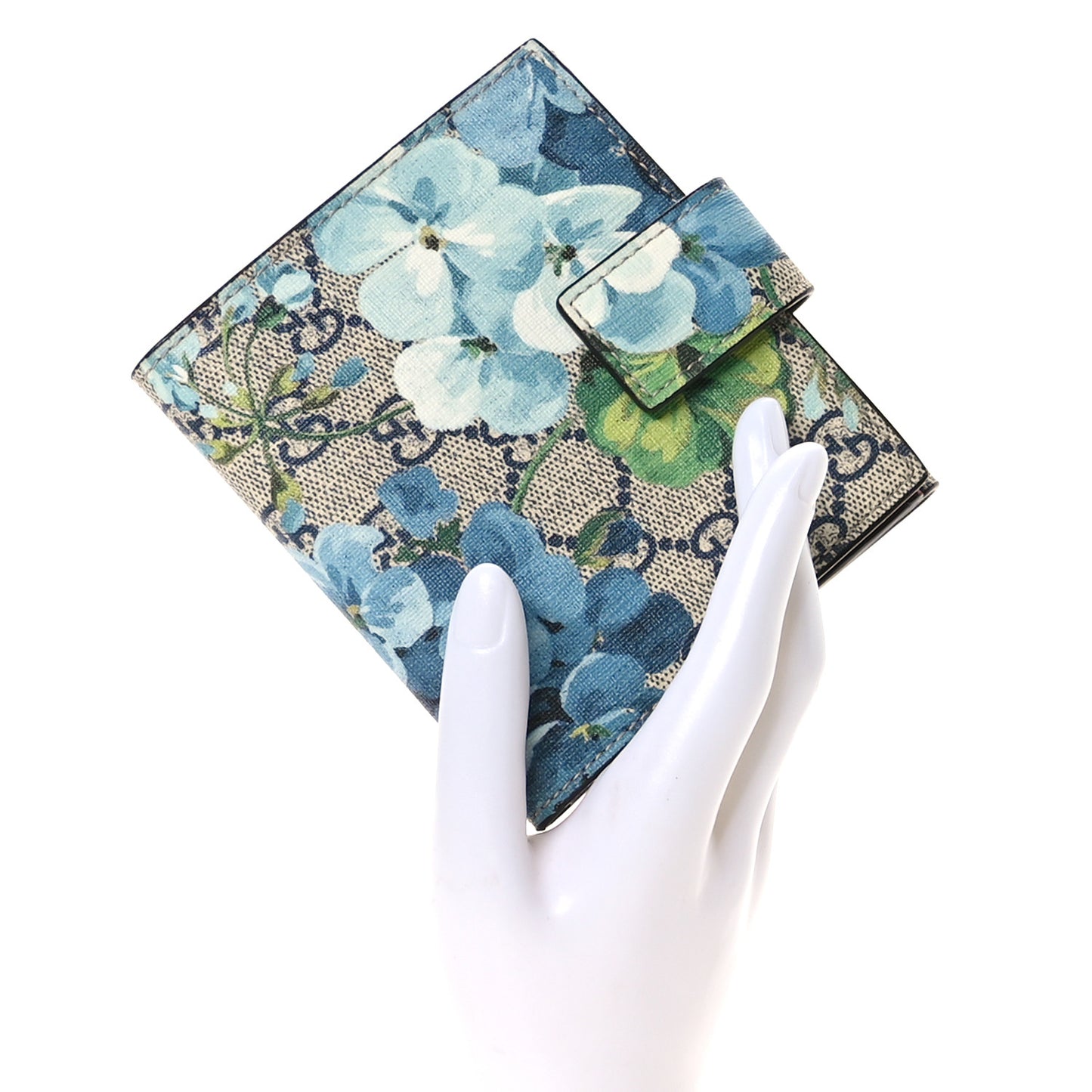 GG Supreme Monogram Blooms French Flap Wallet Beige Blue Navy Hibiscus Red