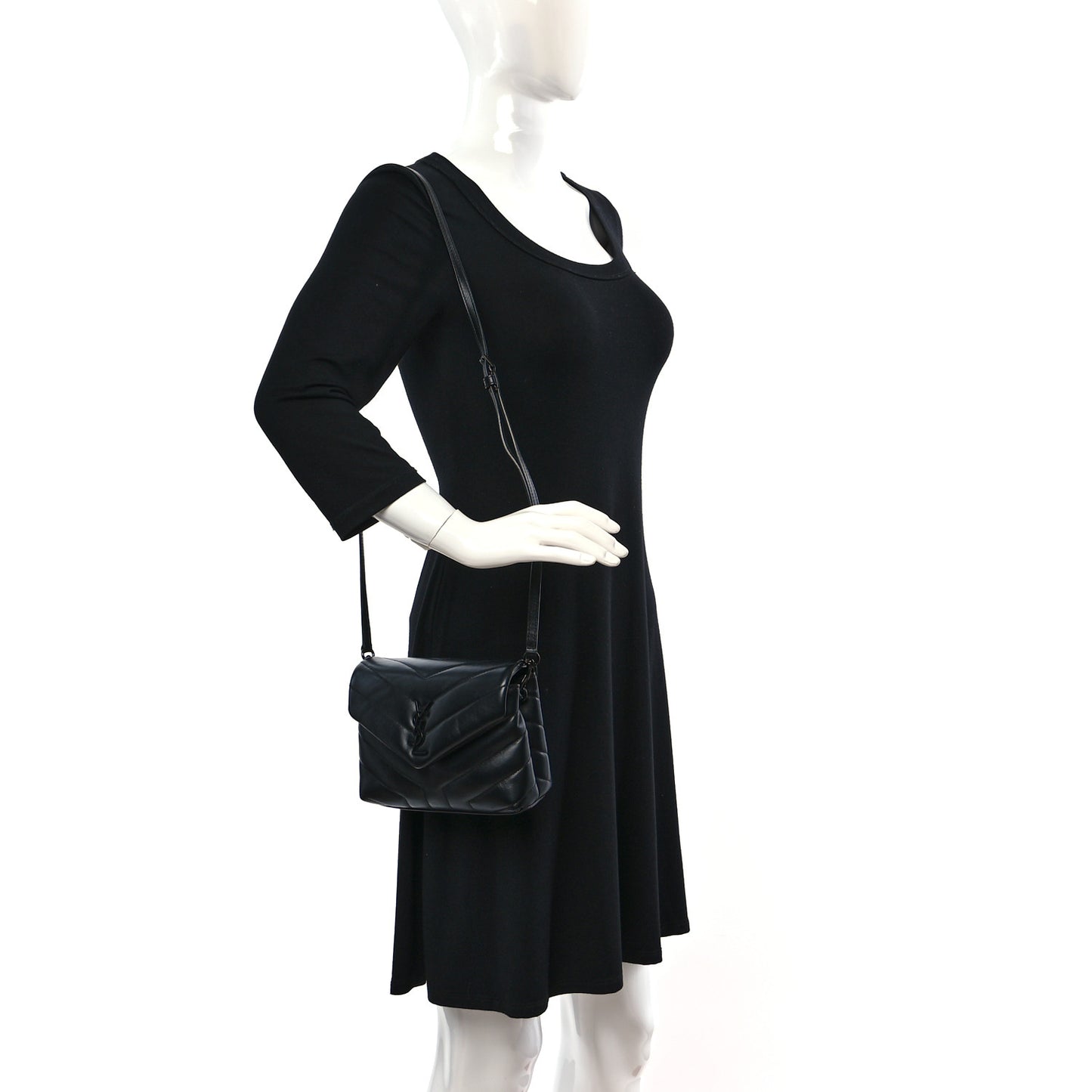 Calfskin Y Quilted Monogram Monochrome Toy Loulou Crossbody Bag Black