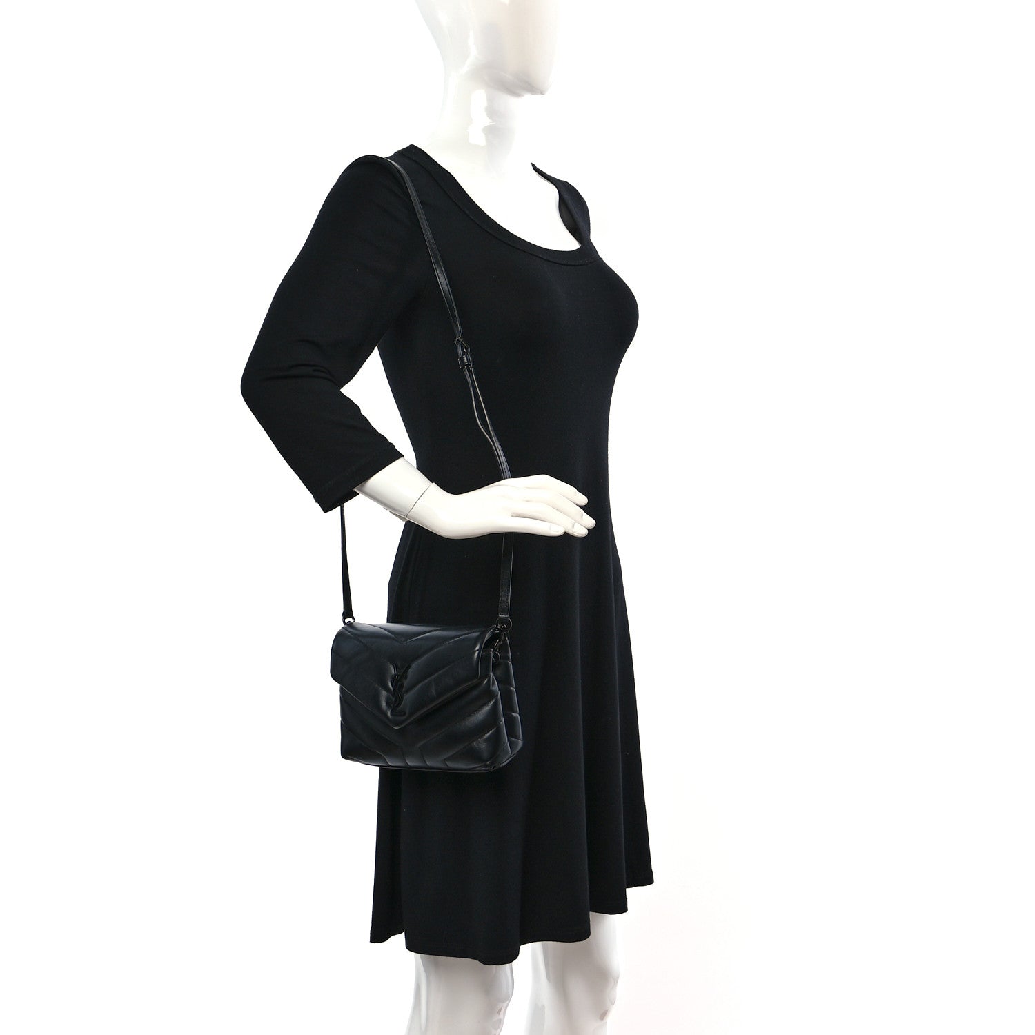Saint Laurent Calfskin Y Quilted Monogram Monochrome Toy Loulou Crossbody Bag Black 3 of 9