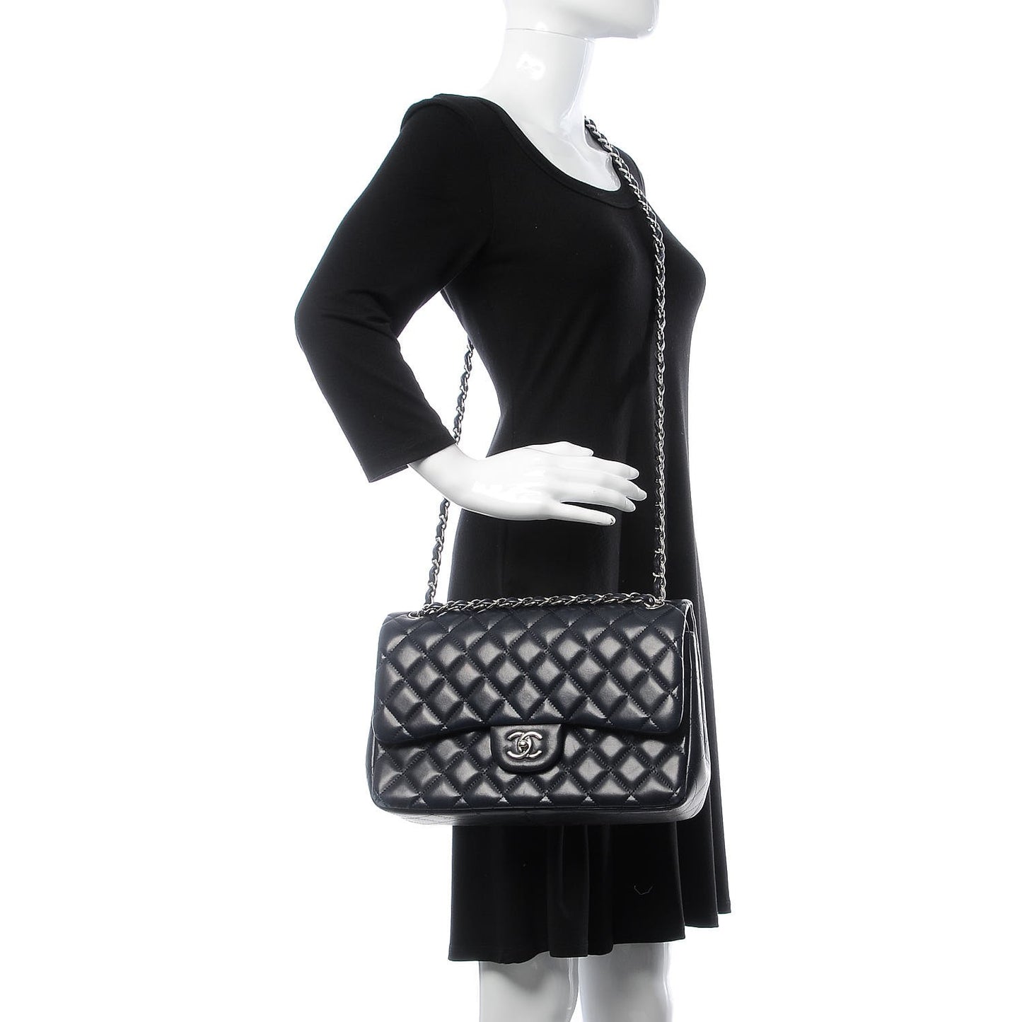 Lambskin Quilted Jumbo Double Flap Navy