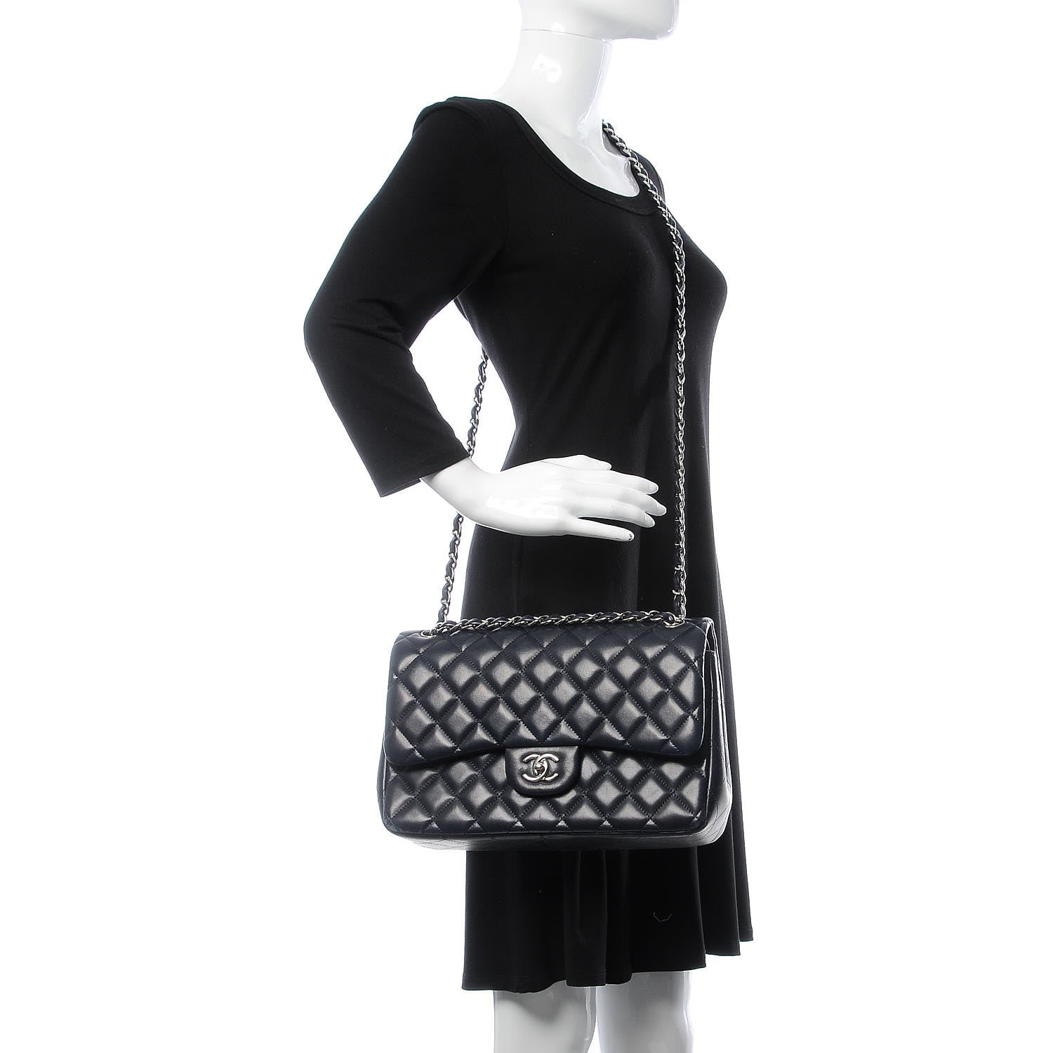 Chanel Lambskin Quilted Jumbo Double Flap Navy 2 of 14