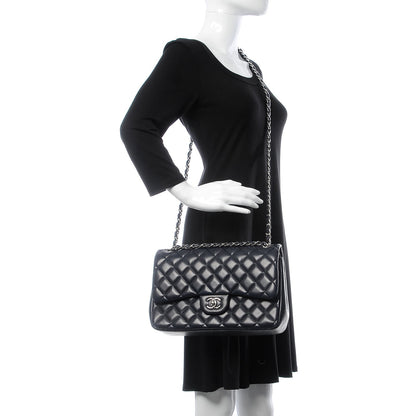 Chanel Lambskin Quilted Jumbo Double Flap Navy 2 of 14