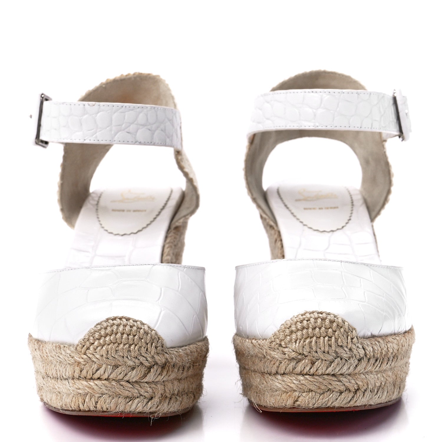Christian Louboutin Calfskin Crocodile Embossed Amelia 90 Espadrille Wedges 38 White 2 of 8