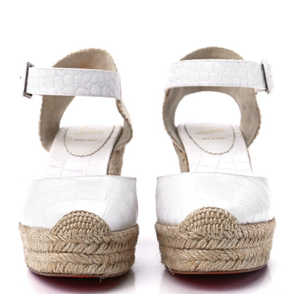 Christian Louboutin Calfskin Crocodile Embossed Amelia 90 Espadrille Wedges 38 White 2 of 8
