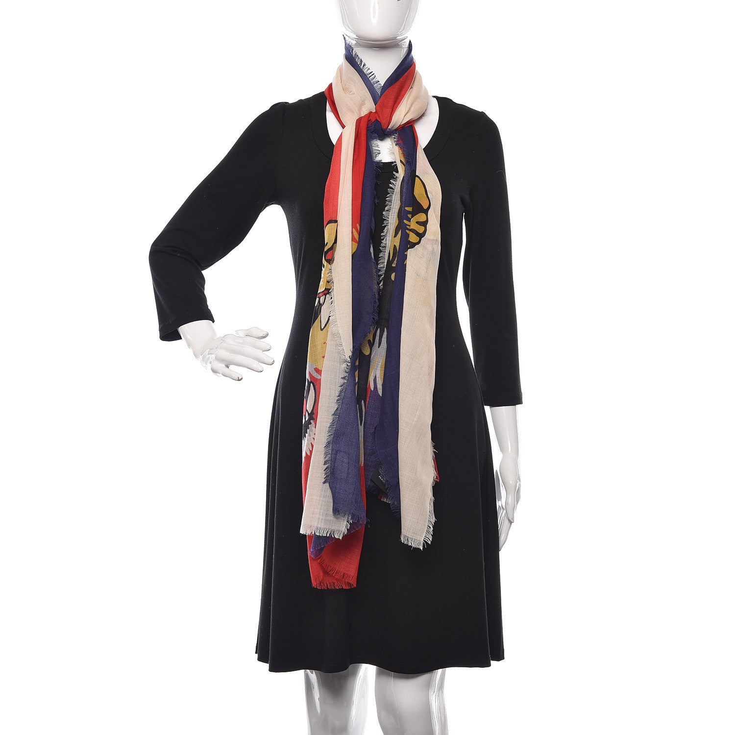 Gucci Wool Sylvie Tiger Square Scarf Sapphire Ivory 2 of 5