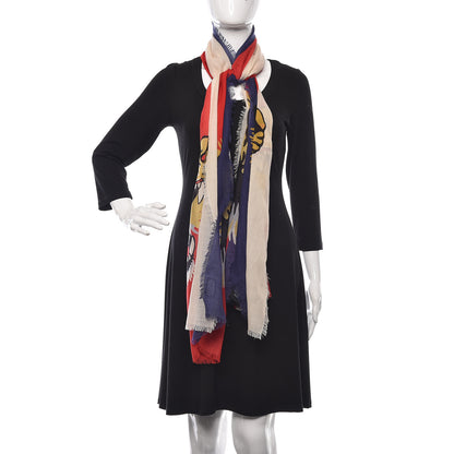 Gucci Wool Sylvie Tiger Square Scarf Sapphire Ivory 2 of 5