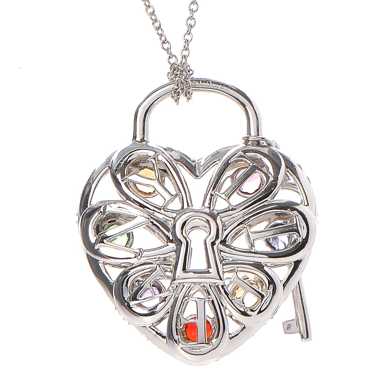 Tiffany 18K White Gold Diamond Multistone Filigree Heart Pendant Necklace 5 of 8