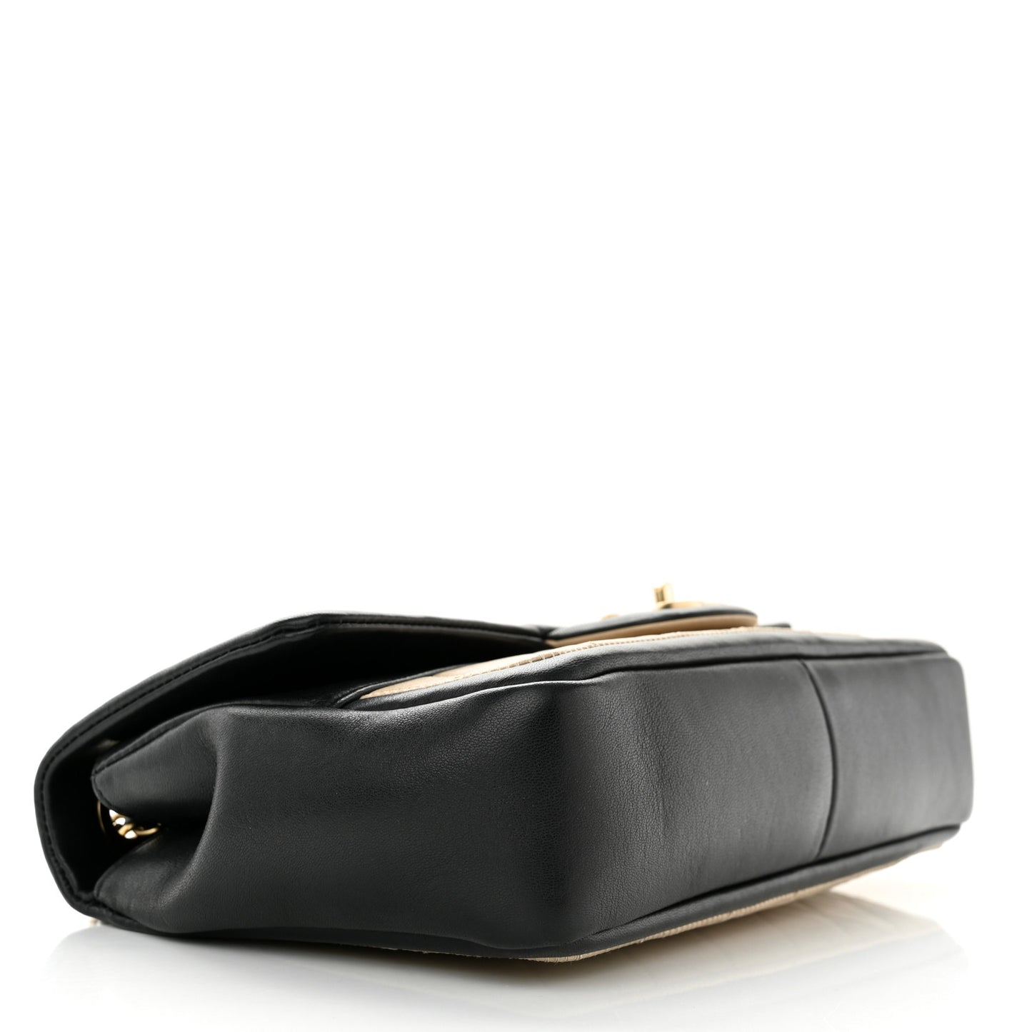 Calfskin Quilted Medium Graphic Flap Beige Black