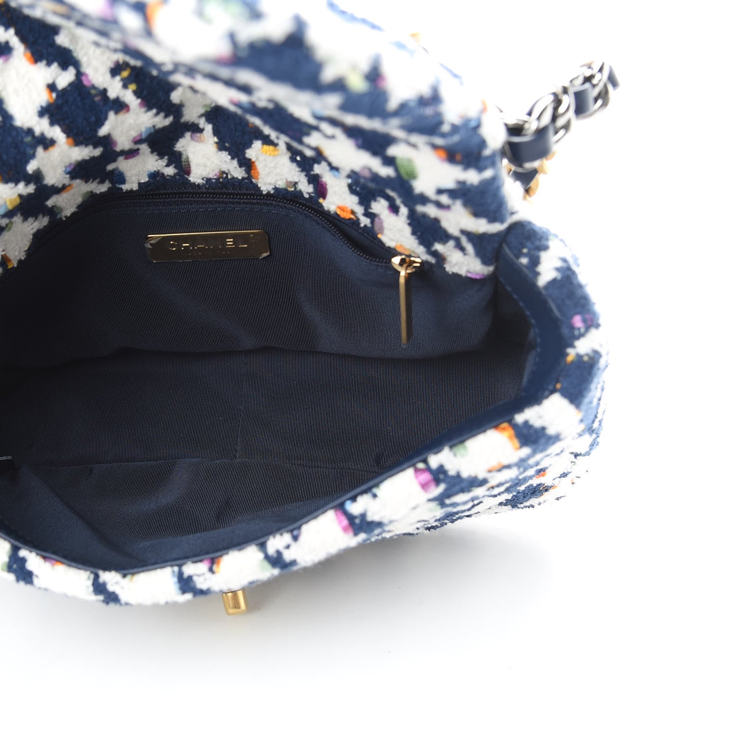 Chanel Tweed Quilted Medium Chanel 19 Flap Ecru Navy Blue Multicolor 5 of 10