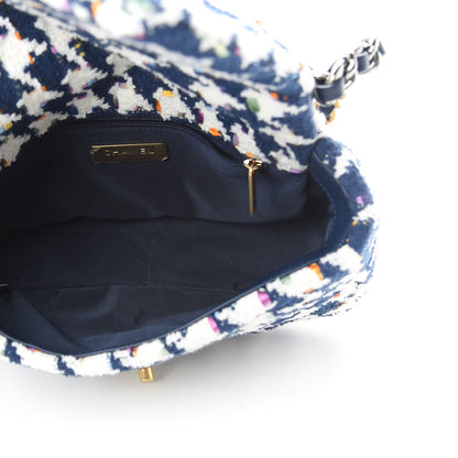 Chanel Tweed Quilted Medium Chanel 19 Flap Ecru Navy Blue Multicolor 5 of 10